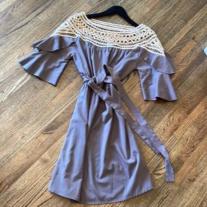Boho Fall Dress Cutout Lace Tiered Sleeve Dress EUC